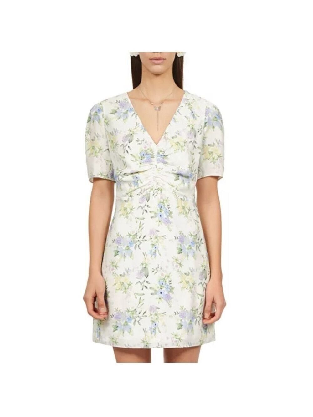 NWT The Kooples XS Romantic Mood Floral Mini Dress Puff Sleeve V-Neck $395